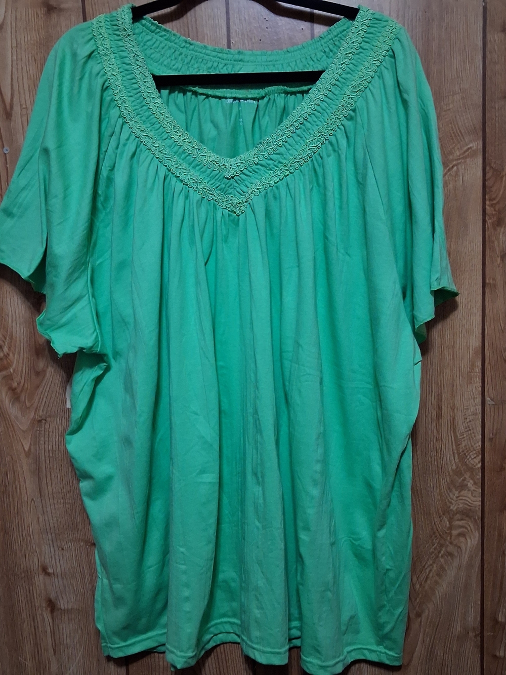 Plus Size Ladies Short Sleeve Blouse Decorative V-neck Size 24 Green Fairy